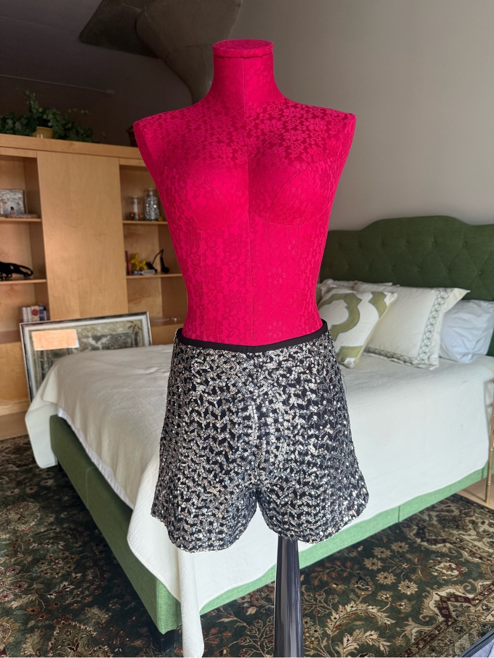 Zara Black and Silver Sequin High-Waist Shorts